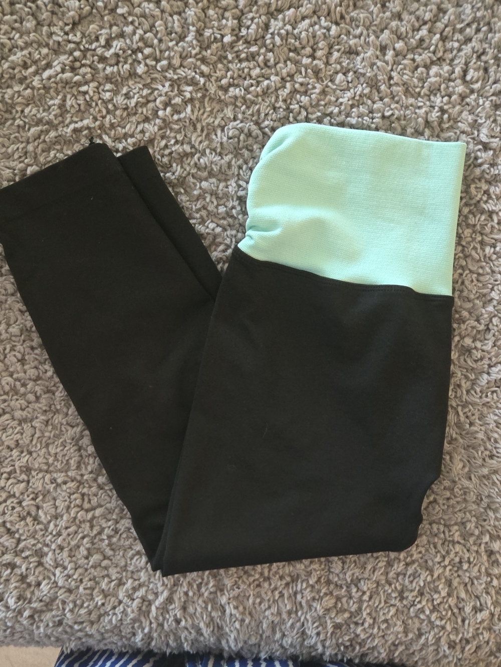 Women's Black Yoga Capri  Leggings with Mint Waistband-Size M/L